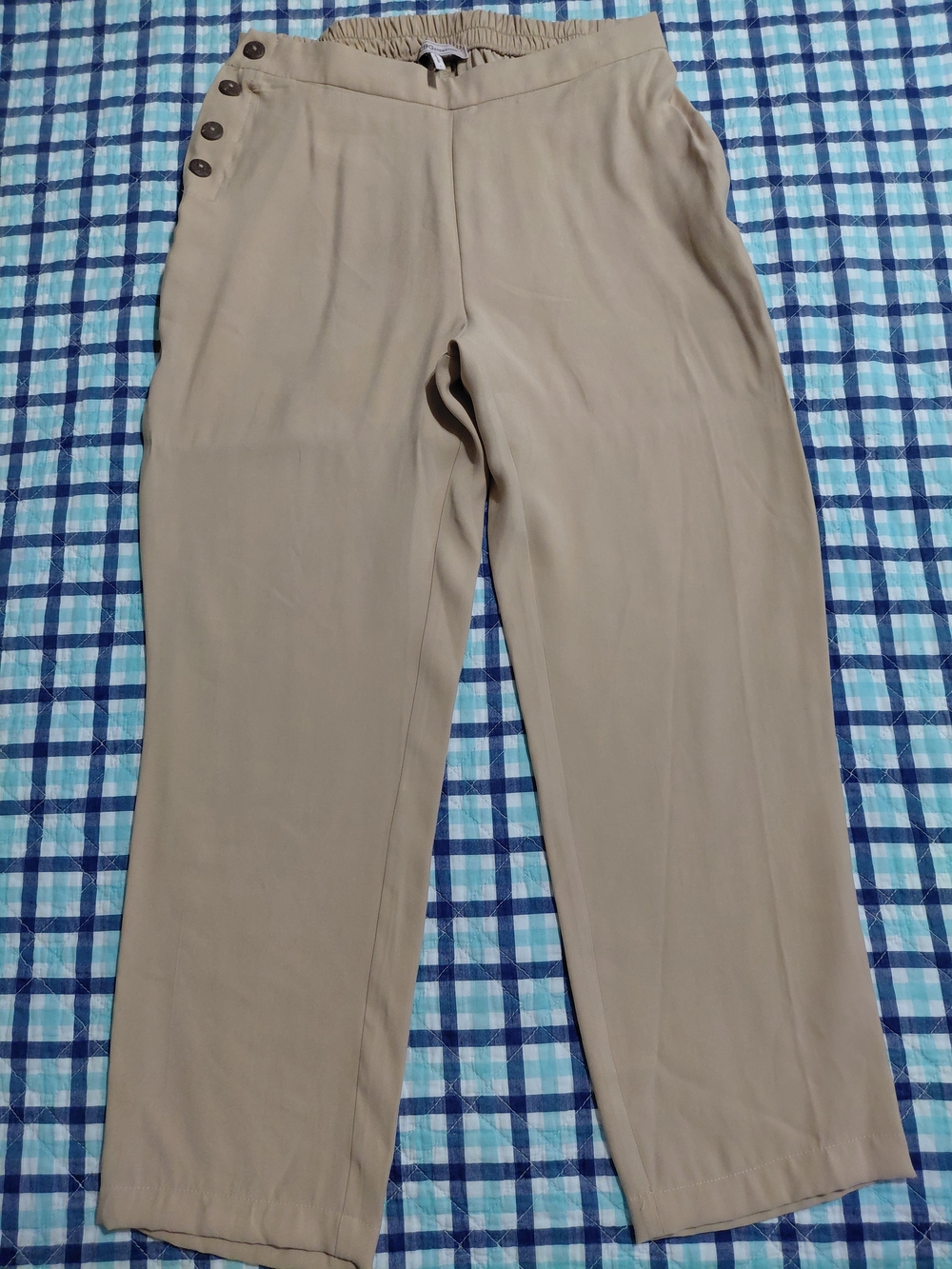 BCBGeneration Tan Elastic-Waist Chinos with Side Button Detail